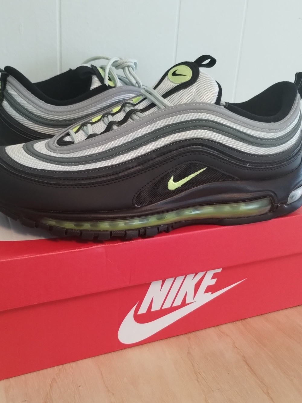 Nike Men's Air Max 97 — Black/Grey with Volt Accents